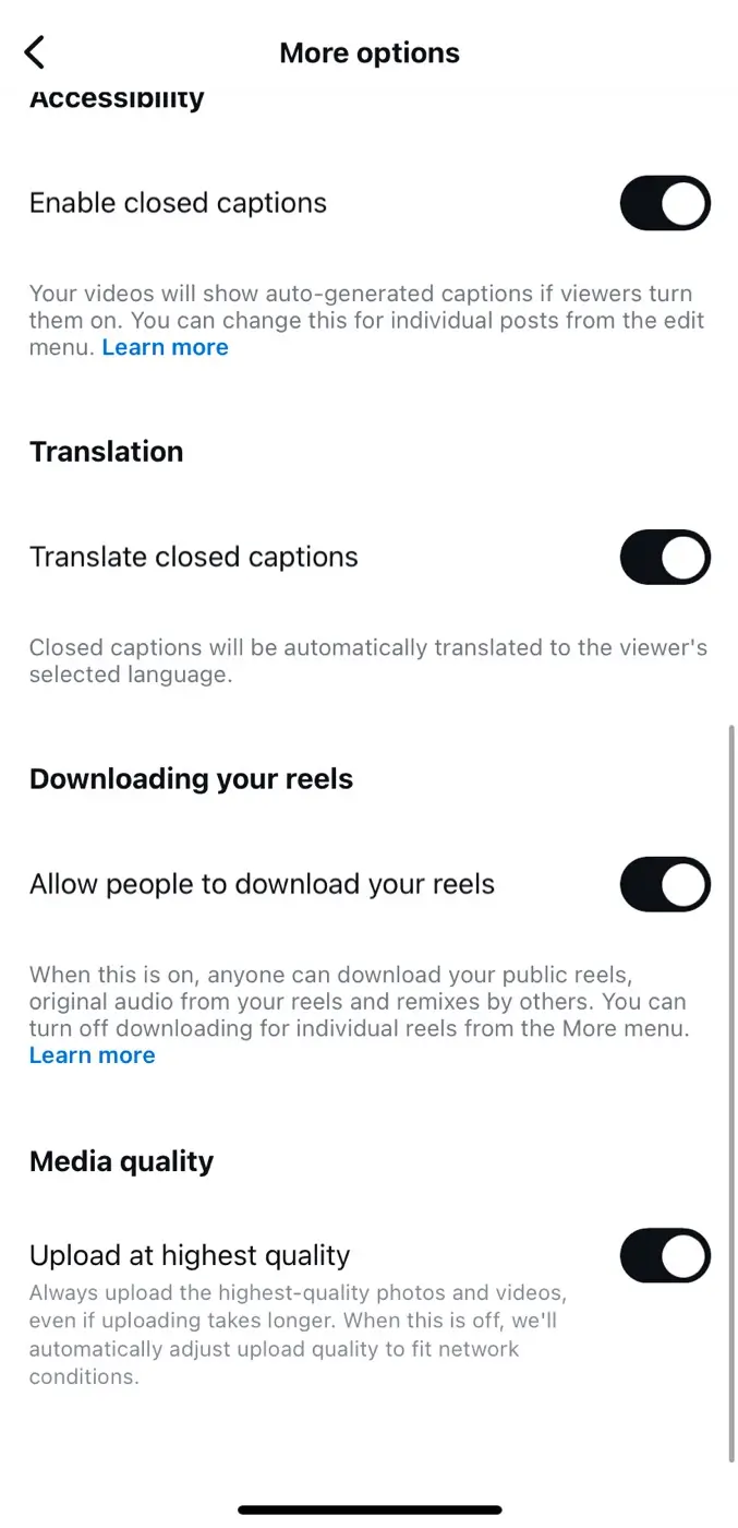 Enable high quality upload on Instagram reels while uploading