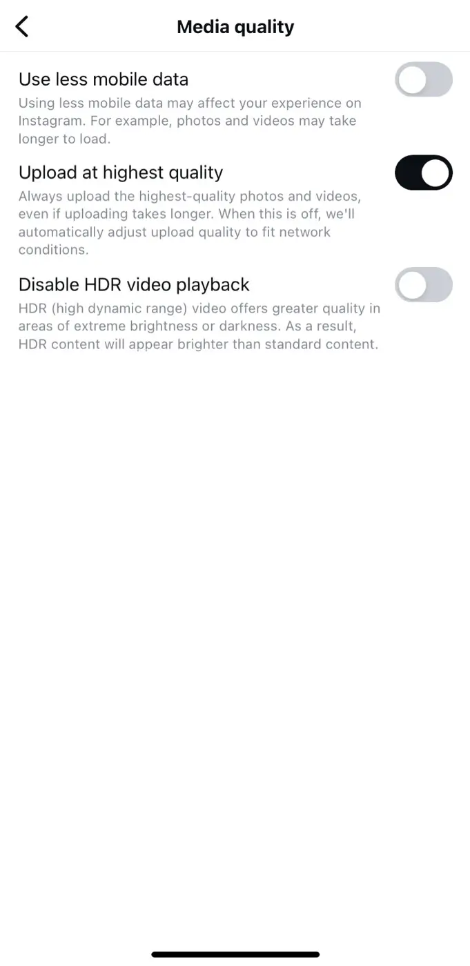 Enable upload at highest quality on Instagram reels