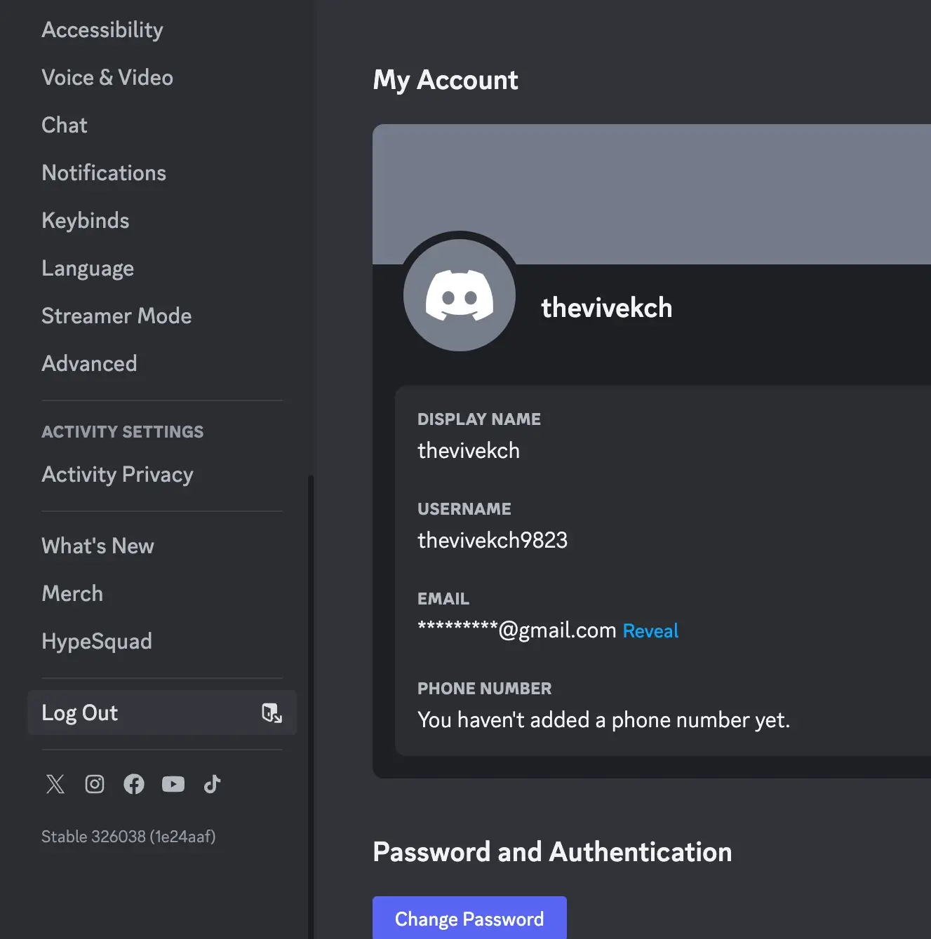 Log out Discord account manually