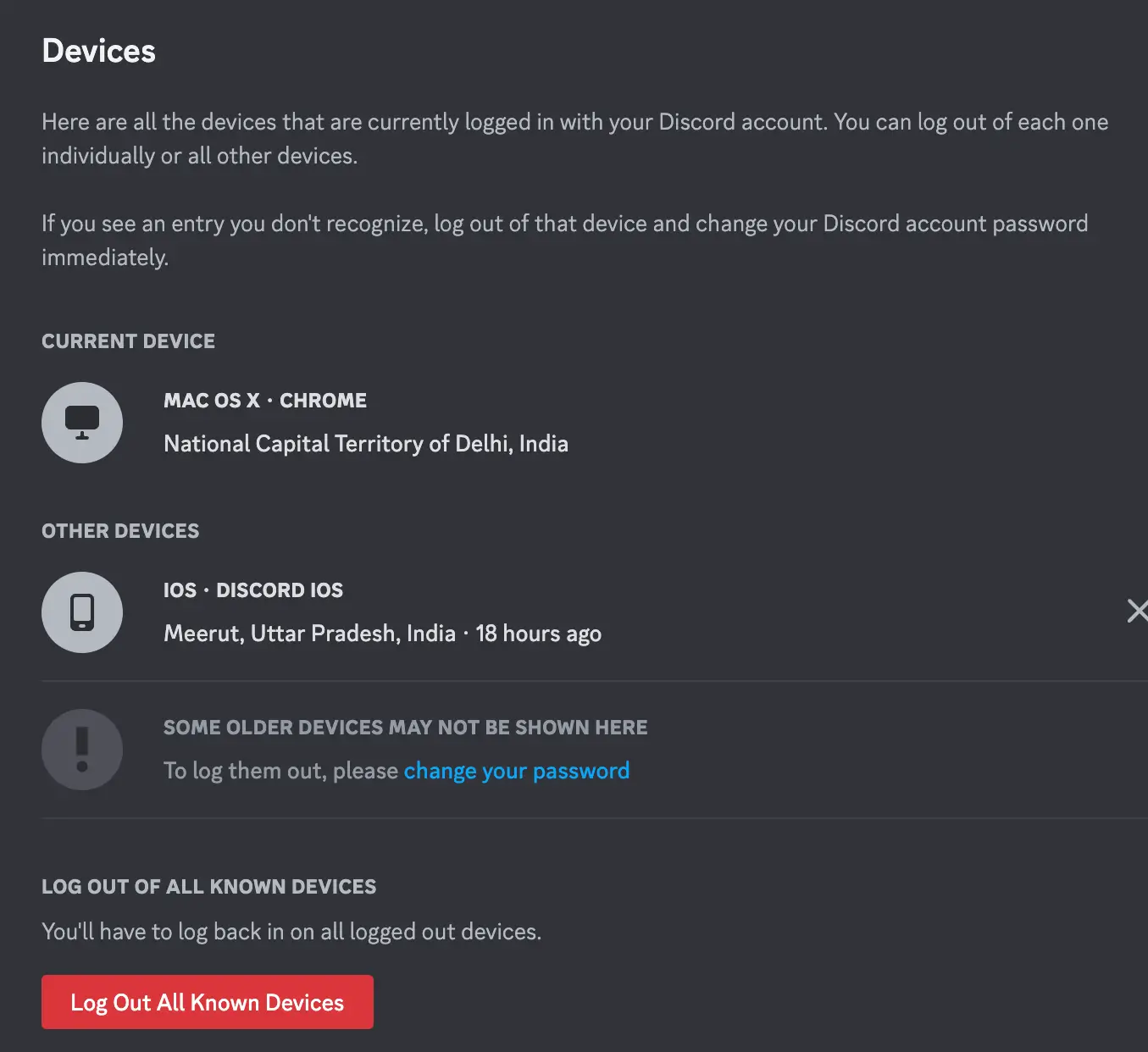 Log out all known devices on Discord