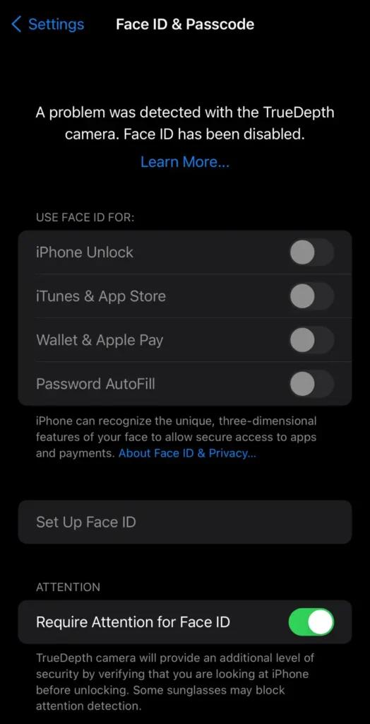 FaceID has been disabled on iPhone error