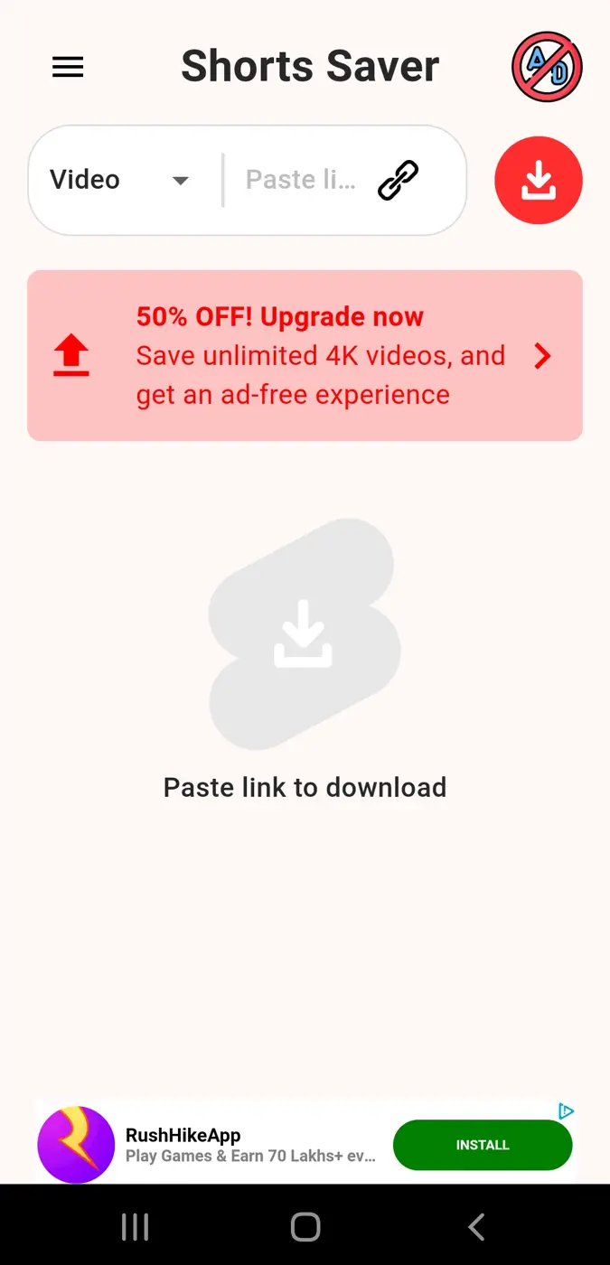 Paste YouTube shorts link in Shorts Saver app