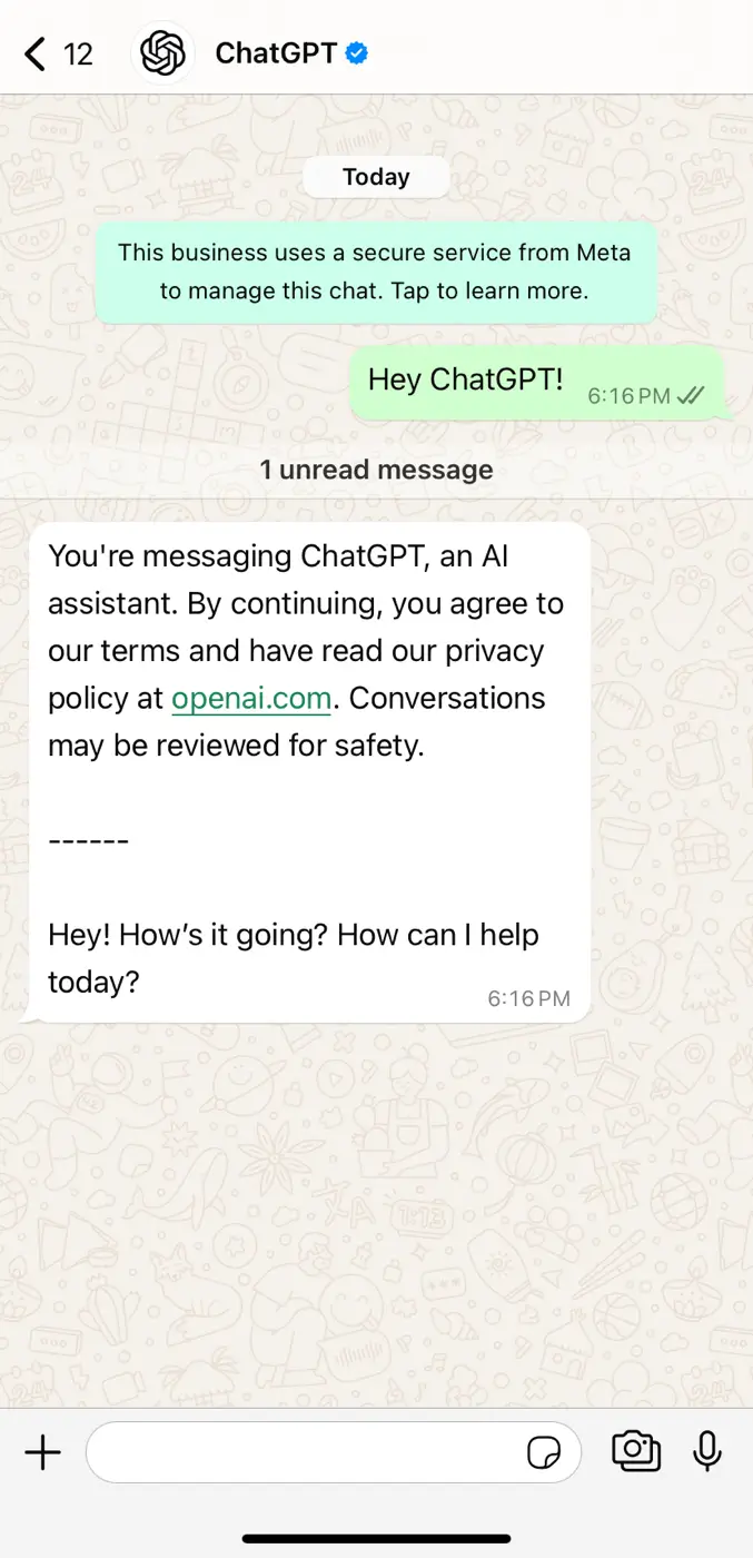 ChatGPT added on WhatsApp
