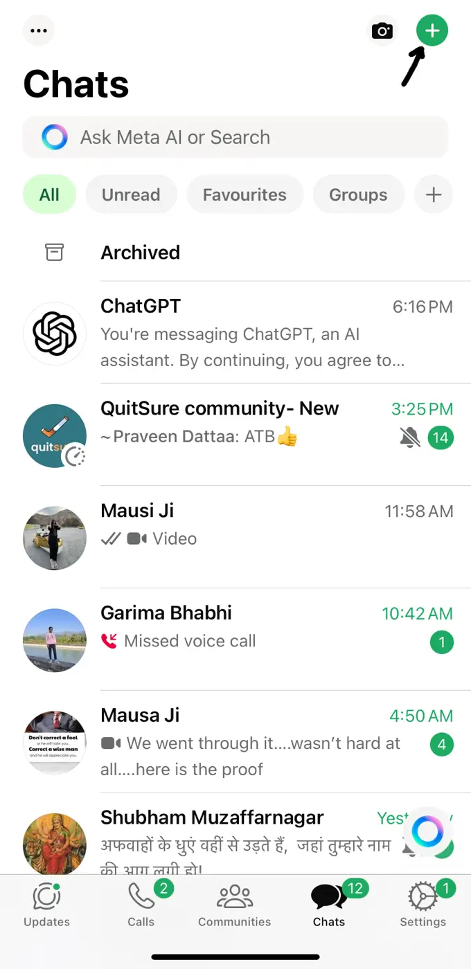 Plus button on WhatsApp